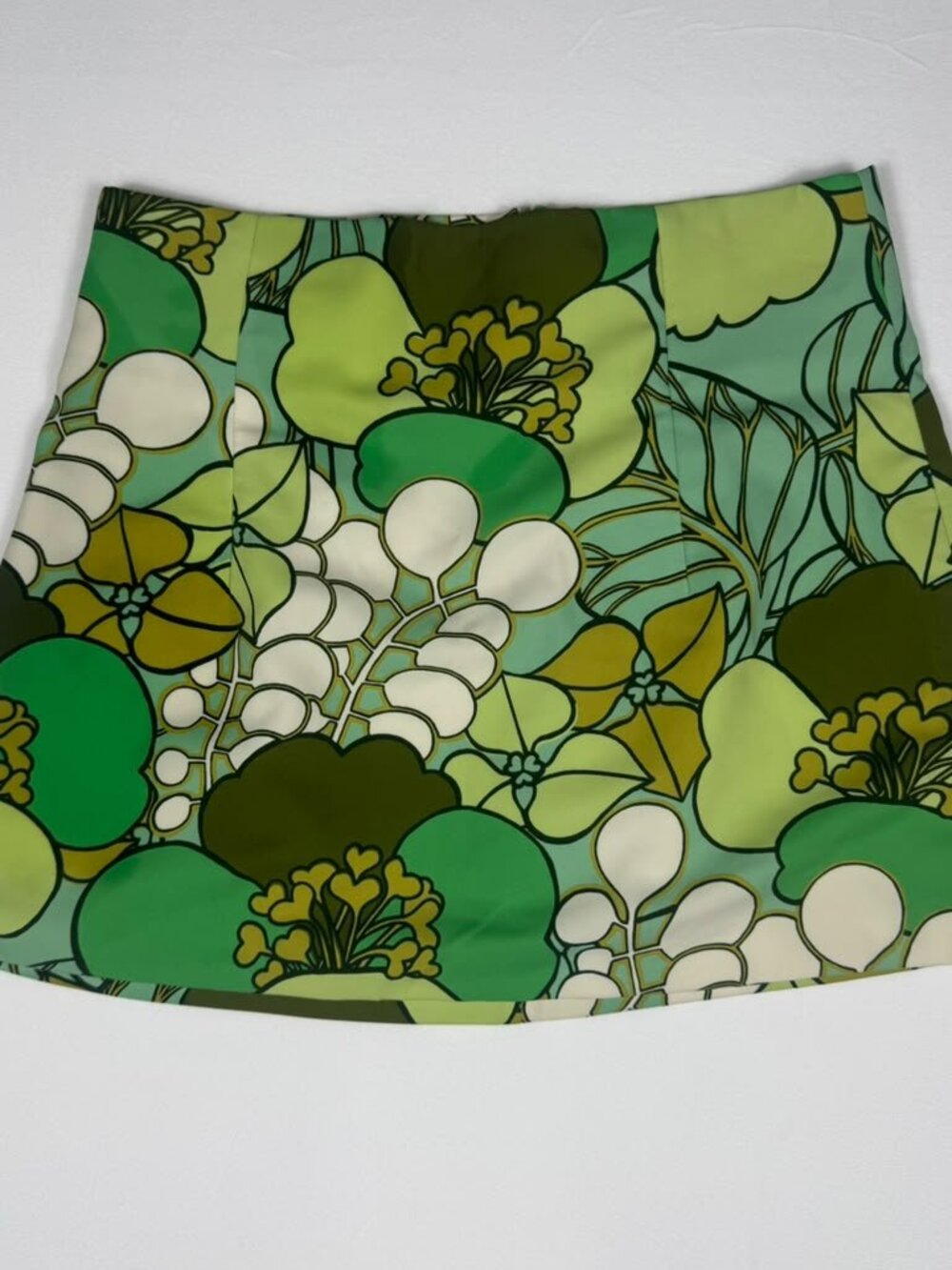 Zara Green Retro Floral Mini Skirt L